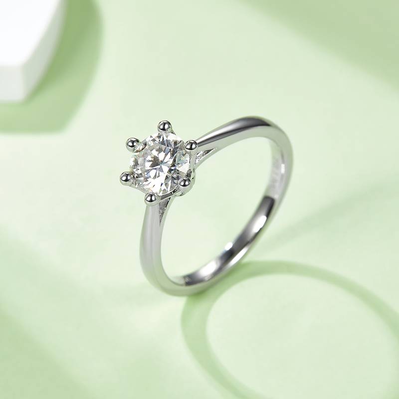 直臂皇冠S925银镀白金MoissaniteWomen's Ring1ctD级